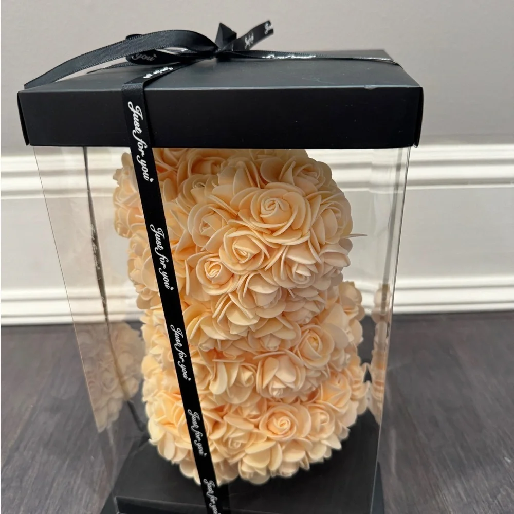 NWT Luxury Cream Faux Forever Rose Teddy Bear in Gift Box Just for You Gift
